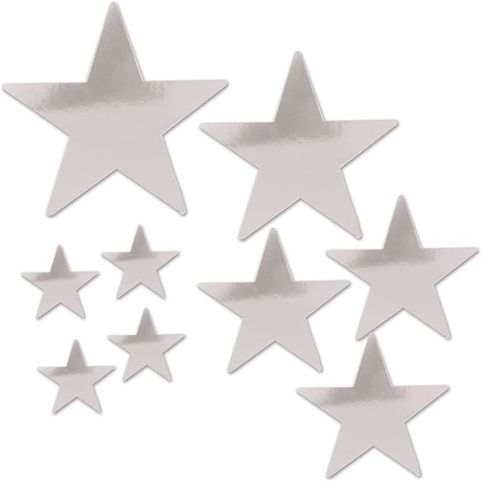 Beistle Beistle , 18 Piece Packaged Foil Star Cutouts, Assorted Sizes (Silver), Assorted Sizes, Silver