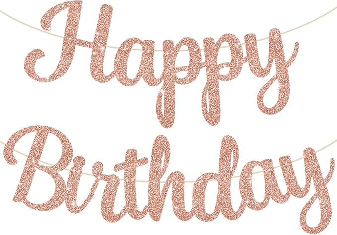 BEISHIDA Happy Birthday Banner - NO DIY,Rose Gold 10Feet Pre-Strung-Glitter Birthday Sign Garland Backdrop Decorations for Women men Party