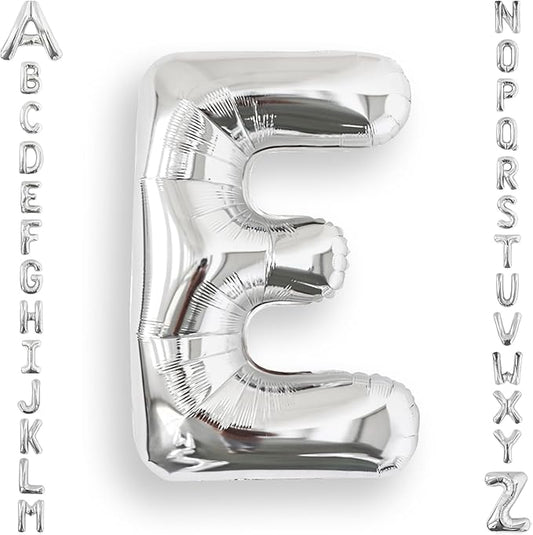 AULE 40 Inch Big Letter Balloon Silver E Large Foil Helium Alphabet Balloons A-Z for Birthday Anniversary Graduation New Year Party Decoration Supplies
