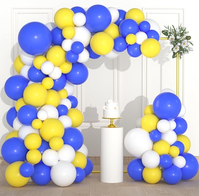 126PCS Blue Yellow White Balloon Arch Garland Kit - Royal Blue and Yellow Balloons White Balloon for Wedding Birthday Anniversary Bridal Shower Party Decorations