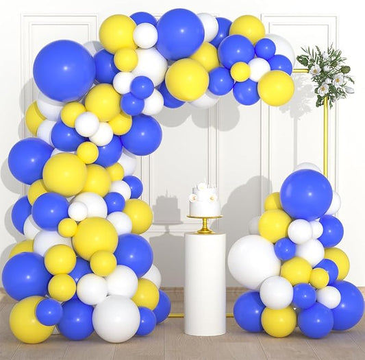 126PCS Blue Yellow White Balloon Arch Garland Kit - Royal Blue and Yellow Balloons White Balloon for Wedding Birthday Anniversary Bridal Shower Party Decorations
