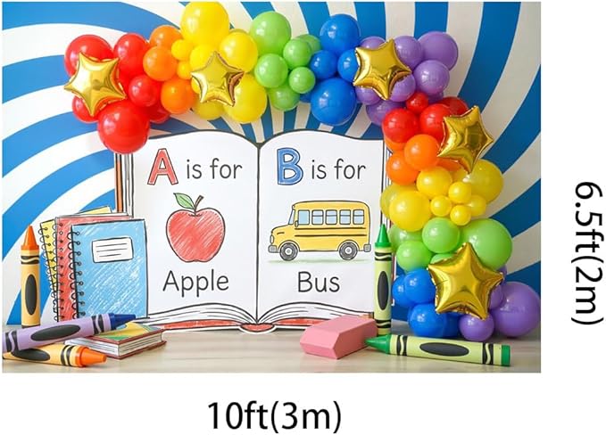 Kate 10x6.5ft Vibrant Alphabet Learning Backdrops for Photography Educational Balloon Arch School Supplies Scene for Kids Photo Background Photography