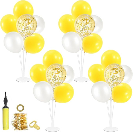 ZJDHPTY Yellow and White Balloon Stand Centerpiece Table Decorations for Bee Sunflower Daisy Birthday Bridal Shower Engagement Wedding Party Decorations(Yellow white set4)
