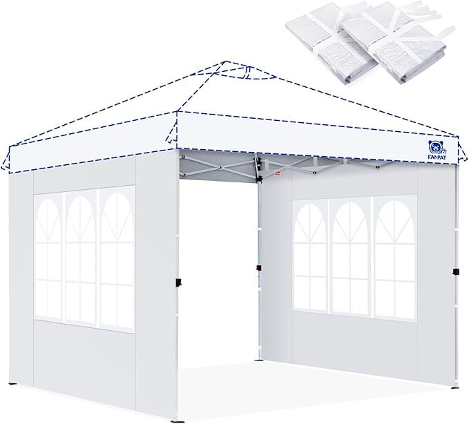 Fanpat Church Window 10x10ft Canopy Sidewalls for Pop Up Canopy, Waterproof UV Protection Fabric, Suitable for Outdoor Party, Picnics & Camping, White(2pcs Sidewalls Only, NOT Included Frame and Top)