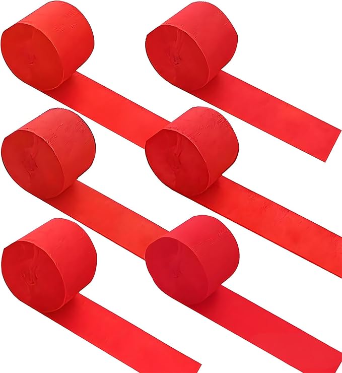 6 Rolls Red Crepe Paper Streamers -Red Streamers for Party Decoration(1.8 Inch x 82 Ft/Roll)