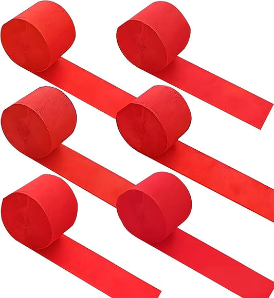 6 Rolls Red Crepe Paper Streamers -Red Streamers for Party Decoration(1.8 Inch x 82 Ft/Roll)