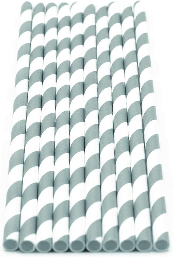Pack of 300 Gray Swirls Biodegradable 4-Ply Paper Drinking Straws (Compostable, Non-toxic, BPA-free)
