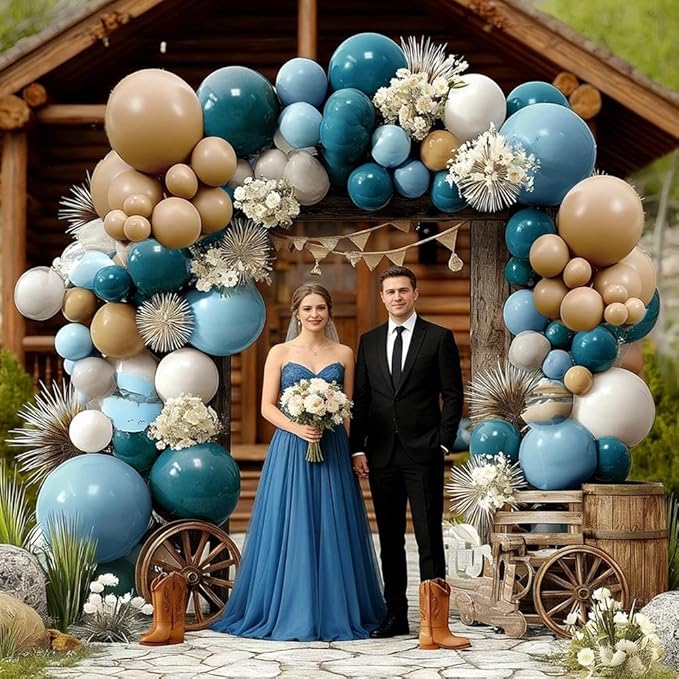 Dusty Blue Tan Balloon Garland Double Stuffed Slate Pastel Blue Brown Nude White Sand Latex Balloons Arch Kit for Neutral Birthday Baby Shower Gender Reveal Bridal Wedding Bear Party Decorations
