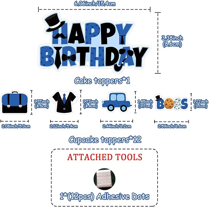 Boss Theme Cake Topper Blue Black Happy Birthday Boss Cake Toppers Boss Boy Baby Cupcake Toppers Boss Day Cake Decorations for Boys Baby Shower Gender Reveal Party 1st 2nd 3rd Birthday Party Supplies