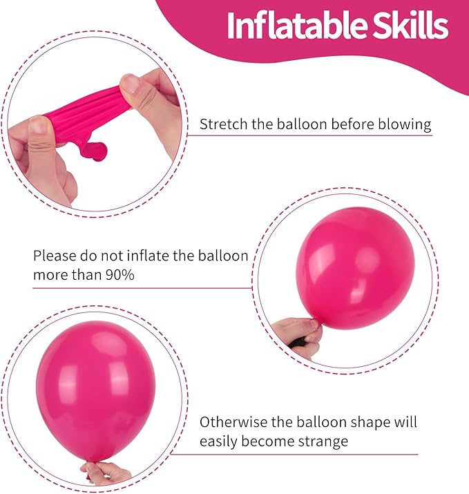 RUBFAC Pink Balloons, Party Balloon for Mother's Day, Hot Pink Balloons for Girls Princess Theme Birthday Decorations Baby Shower Bridal Shower, 65pcs