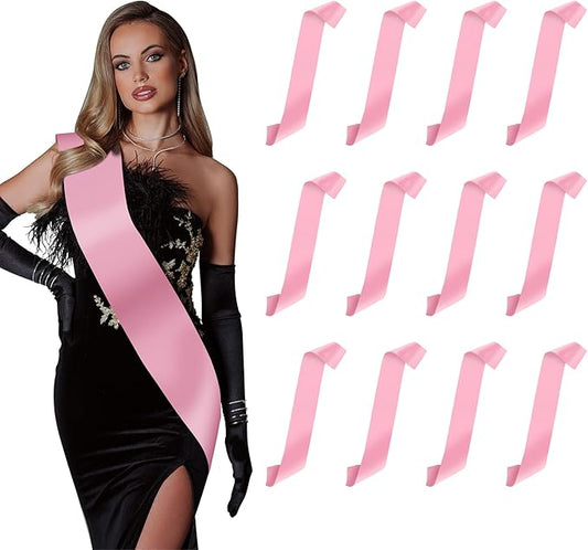 12pcs Satin Sash - Bride Sash Kit With Pink & White Options - Bachelorette Party Favors & Wreath Decorations