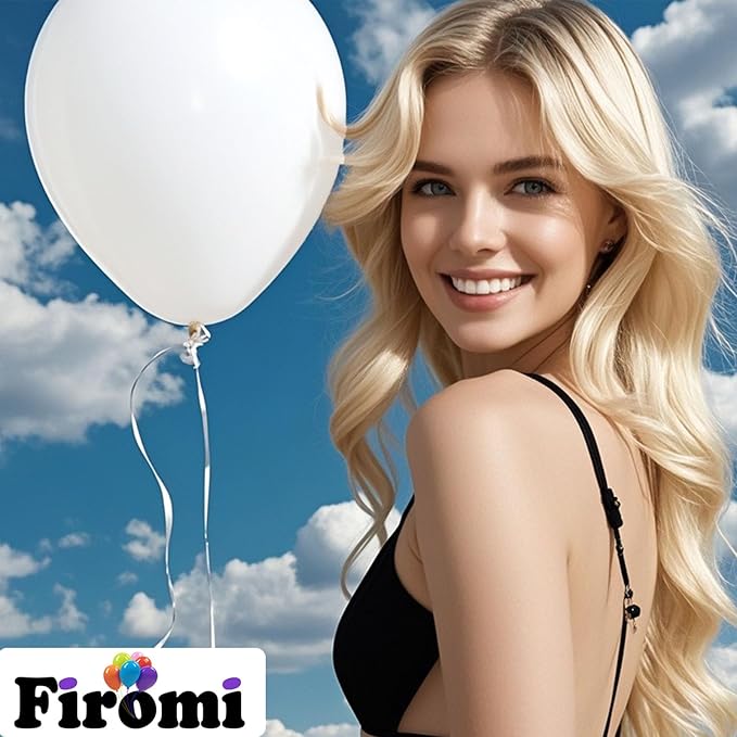 Firomi White Balloons 12-inch 100 Pack Big Helium Matte Shiny Pastel Round White Thicken Latex Balloon for Wedding Birthday Party Engagement (with 3 Ribbons)