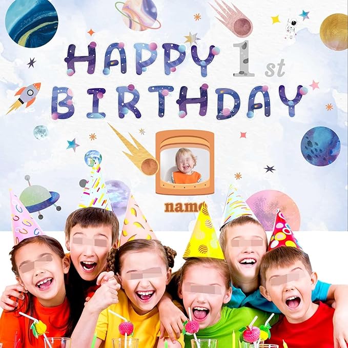 Dicodes Custom Space Theme Birthday Decoration Banner - Personalized with Your Photo and Name