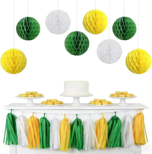 21PCS Green Yellow Party Decorations Tissue Tassel Garland Banner Hanging Paper Honeycomb Balls Streamers Backdrop for Graduation Masters Golf Birthday Wedding Baby Shower