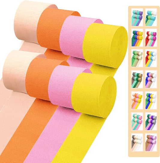 Crepe Paper Streamers 656ft 8 Rolls, Pack of Orange, Pink, Yellow and Blush Party Streamers for Birthday Wedding Baby Bridal Shower Decorations Christmas Craft Supplies (1.8 Inch x 82 Ft/Roll)