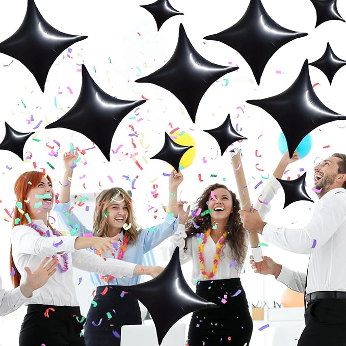 TONIFUL 30Pcs 26In&10In Star Balloons Black Four Pointed Foil Mini Star Mylar Balloons for New Year Halloween Chrismas Birthday Wedding Anniversary Engagement