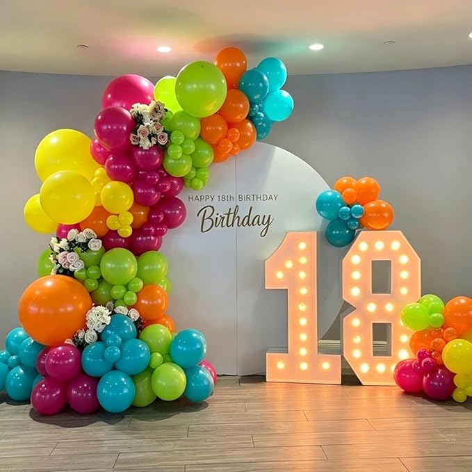 YMSZ Tropical Hawaiian Balloons Arch Garland Kit, 136pcs Hot Pink Orange and Yellow Green Teal Balloons with Different Size for Hawaiian Summer Birthday Baby Shower Party Decorations