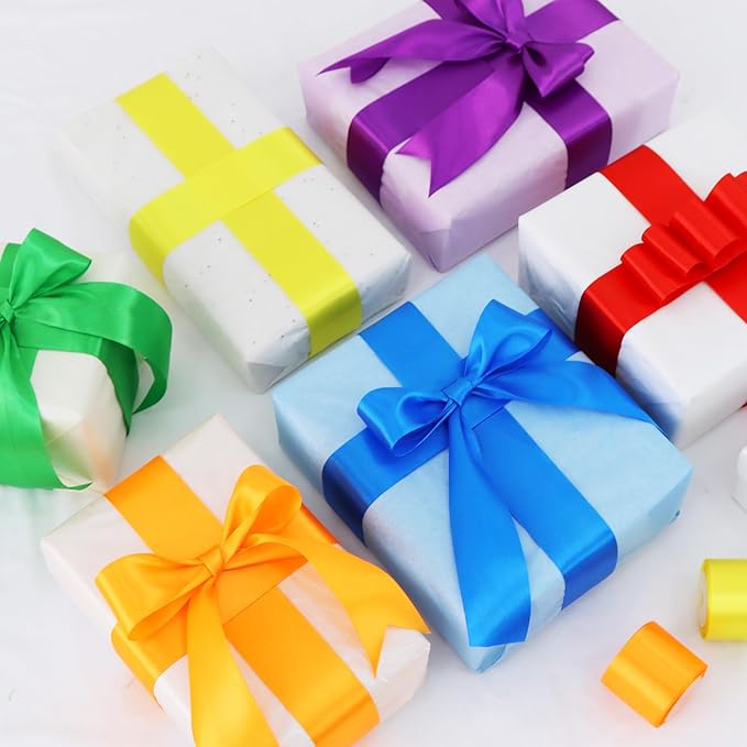TONIFUL 1-1/2 Inch Rainbow Satin Ribbon 6 Rolls 60 Yards Assorted Ribbons for Gift Wrapping Craft Hair Bows Flower Bouquet Baby Shower Graduation Leis Birthday Christmas Wedding Party Decor(10Yd/Roll)
