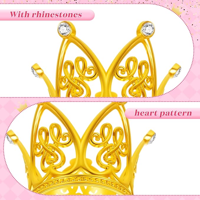 Junkin 24 Pcs Mini Crowns Mini Gold Crown Cake Topper for Flower Bouquets Small Vintage Tiara Cake Topper for Flower Arrangements Birthday Party Girl Wedding Baby Shower Decor(Gold,Vintage)
