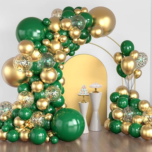 Lukiituke Dark Green Balloons,Green and Gold Balloons Arch Kit, 124Pcs Gold Latex Balloons 4 Size for Birthday,St.Patrick's Day,Graduation,Jungle Party Decorations