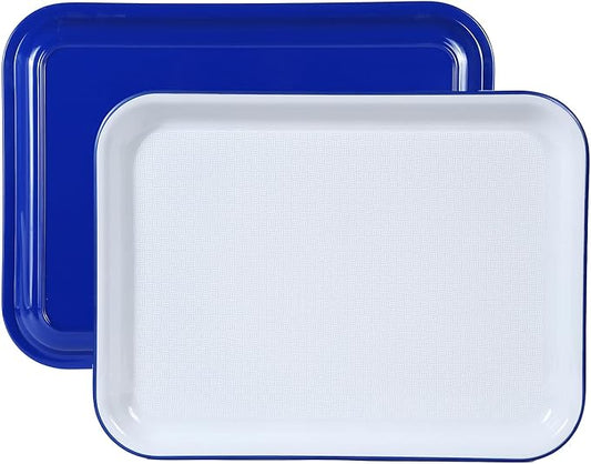 Two Tone Grilling Prep and Serve Trays, 14.5” x 11” Plastic Serving Trays for Party, 2pcs White Blue Unbreakable BBQ Platter for Raw and Cooked Food, Serve Appetizers, Fruit, Veggies & Desserts