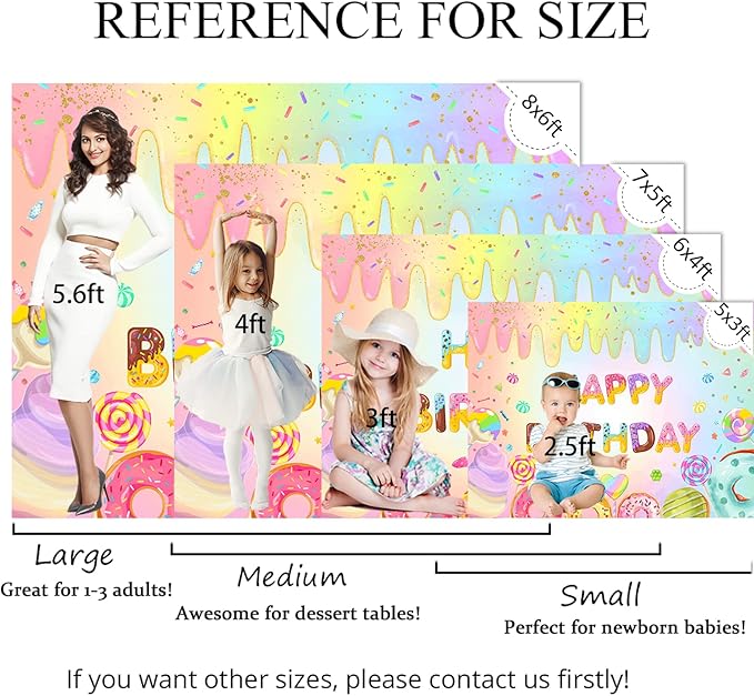 Mocsicka Donut Happy Birthday Backdrop for Girls Sweet Candy Birthday Party Decorations Background Cake Table Banner Donut Ice Cream Birthday Photography Background (10x8ft(120x96 inch))