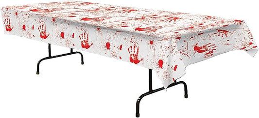 Beistle Bloody Handprints Tablecover, Red/White, 54-Inch by 108-Inch
