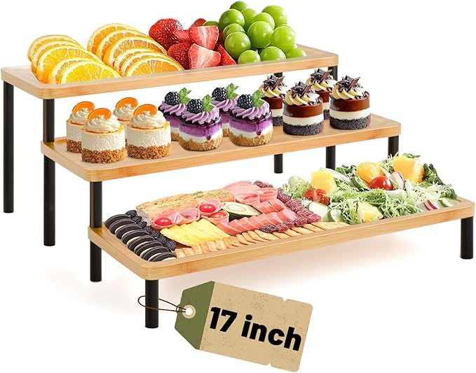 3 Tier Serving Tray Set,17" Serving Tray Stand & Platter Tower Plate for Party Supplies,Reusable Trays for Food Fruit Cookie Afternoon Tea Hosting, Appetizer,Dessert Table Display Set