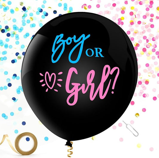 Yadiana Gender Reveal Balloon, 36 Inch Black Jumbo Boy or Girl Confetti Balloon with Blue Pink Confetti for Baby Gender Reveal Ideas Baby Shower Party Decoration