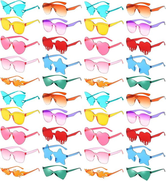 10/20/40 Pack Fun Party Sunglasses Bulk, Mixed Rimless Colorful Party Glasses Photoshoot Prop Costume Eyewear