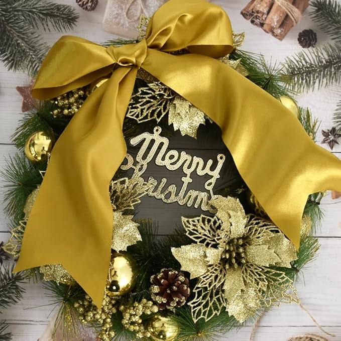 TONIFUL 4 in x 22Yds Wide Dark Gold Satin Ribbon Solid Fabric Large Ribbon for Cutting Ceremony Kit Grand Opening Chair Sash Table Hair Car Bow Sewing Craft Gift Wrapping Wedding Party Decoration
