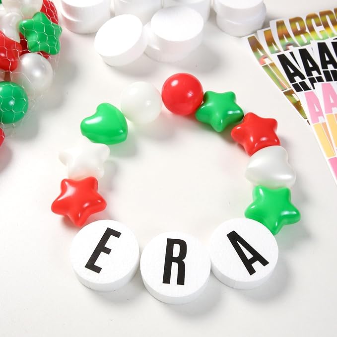 137Pcs DIY Giant Friendship Bracelet in My Birthday Era Banner Birthday Banner Famous Singer Customizable Garland Decor Foam Circles Ball Plastic Balls DIY Supplies(Red Green Pearl White)