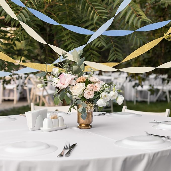 Kisston 10 Rolls Crepe Paper Streamers 820 Ft, Blue Light Blue White Gold Crepe Paper Decorations for Wedding Ceremony Birthday Party