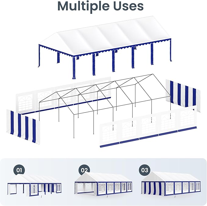 PHI VILLA 16x32 Outdoor Heavy Duty Party Tent, Large Party Canopy Wedding Event Tent with Removable Sidewalls & 4 Storage Bags for Patio Outdoor Garden Events, Blue