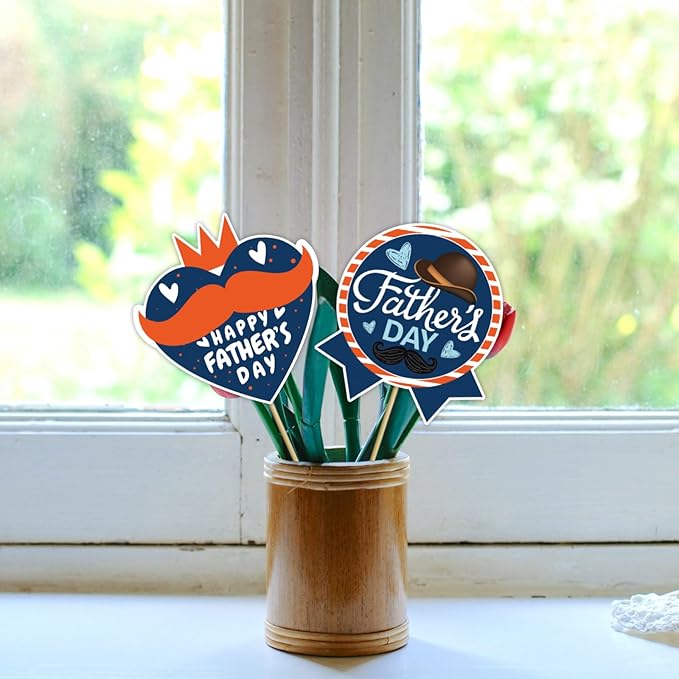 Happy Father's Day Party Vase & Tabletop Decor Cut-Out Cards - Happy Father's Day Double-Sided Printed Table Centerpieces - Father's Day Themed Party Essential Decorations (Set of 12 Pieces)