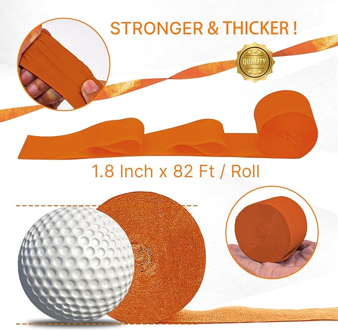 PartyWoo Orange Crepe Paper Streamers 8pcs 656ft Pack of Boho Orange Sand White Burbundy Crepe Paper Streamers for Thanksgiving Little Cutie Baby Shower Autumn Luau Theme Birthday Party Decorations