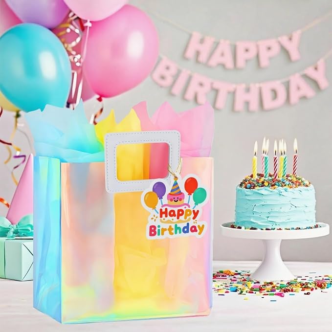 VUOJUR 8.3'' Small Birthday Gift Bag with Tissue Paper and Happy Birthday Gift Tag for Girl-Colorful