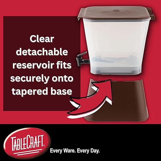TableCraft 954 Beverage Dispenser, Polypropylene Plastic, Non-Insulated, 3-Gallon Capacity, 7" Faucet Clearance, Durable Build, Easy Dispensing, Brown Color, Single Dispenser