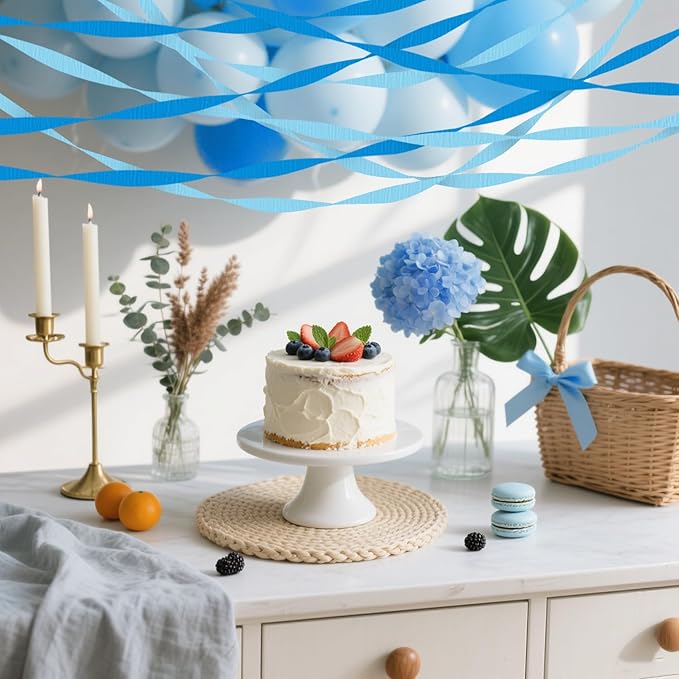 4 Crepe Paper Streamers Rolls, 328ft Pack of Blue and Light Blue Crepe Paper for Birthday Wedding Baby Bridal Shower Decorations Christmas Craft Supplies (1.8 inch x 82 ft/Roll)