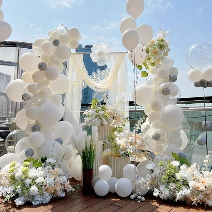 Awenztech 120pcs White Balloon Arch Kit, 18 12 10 5 inch White Latex Balloons Different Sizes Balloon Garland for Engagement Bachelorette Bridal Shower Wedding Party Birthday Decorations