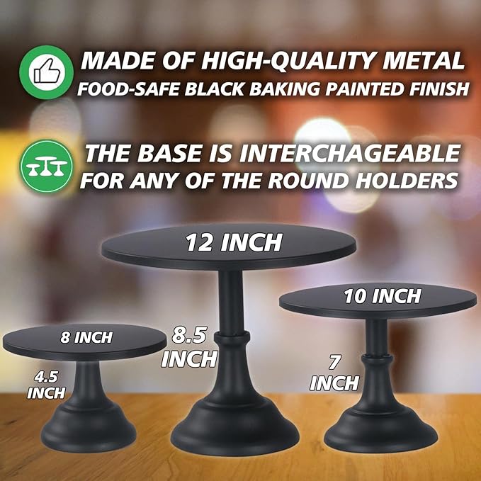 3 Pcs Metal Cake Stand, Cake Pop Stand Set of Disc Diameter 8" 10" 12", Tall Cake Stands for Dessert Table, Perfect Display for Wedding, Graduation Party, Birthday, Baby Shower, Decorations