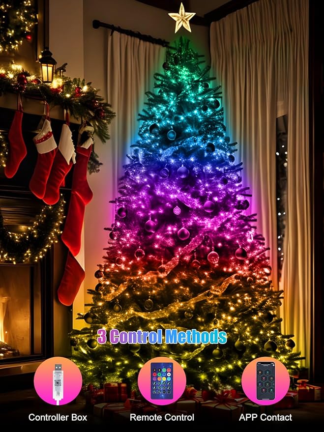 Fairy Lights 66FT/20M, [APP & Remote Control] 200 LEDs RGB Smart IC Multicolor String Lights Indoor, Music/Voice Sync Color Changing, IP65 Waterproof String Lights for Bedroom, Party, DIY
