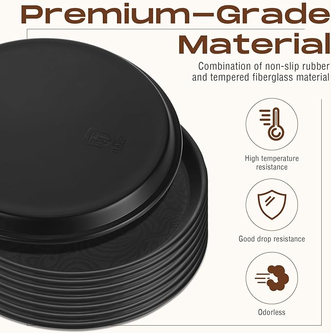 Zopeal 8 Pcs 16 Inch Round Restaurant Serving Trays Non Slip Surface Black Serving Plastic Food Meals Server Tray for Halloween Party Bar Restaurant Cocktail Cafeteria