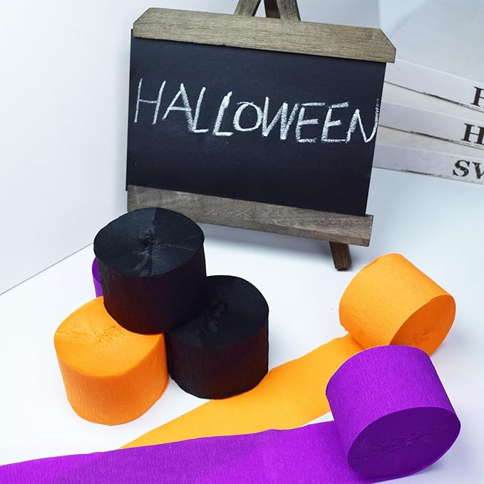 FOONEA Halloween Crepe Paper Streamers - 6 Rolls 492ft Colorful Crepe Paper for Halloween Party, Wedding, Birthday & Baby Shower Decorations