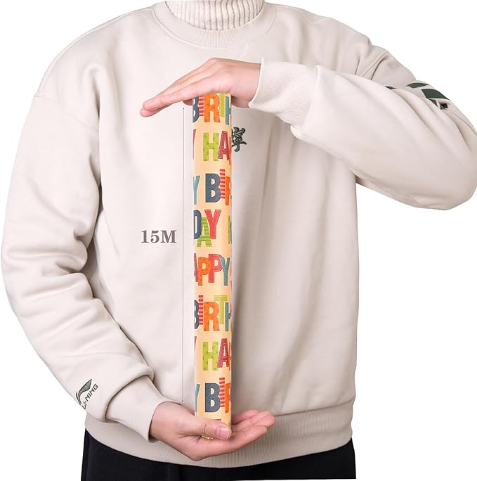 Birthday Wrapping Paper,Gift Wrapping Paper Roll,Kraft Wrapping Paper-17 inch X 32.8 Feet Per roll,Colorful Text Happy Birthday Design Perfect For Boys Girls Birthdays Holiday Wrap, Party, Baby Shower