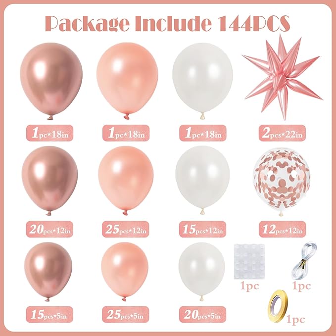 KARLURE Rose Gold Balloons Arch Kit Garland with Metallic Rose Gold Confetti Balloons for 2026 Graduation Decorations Prom Bridal Shower Wedding Birthday Baby Shower Anniversary Party Decorations