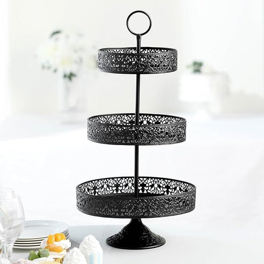 Efavormart 23" Black Metal Reversible Tiered Cupcake Stand, 3 Tier Dessert Stand Cupcake Holder, Display Stand