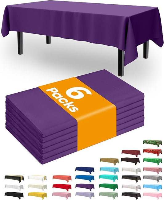 Pureegg Plastic Table Cloth Disposable 6 Pack, 54 x 108 Inch Table Cloths, Halloween Party Decorations, Summerween Decor, Halloween Tablecloths, Rectangle, Plastic Cover, Waterproof, Purple