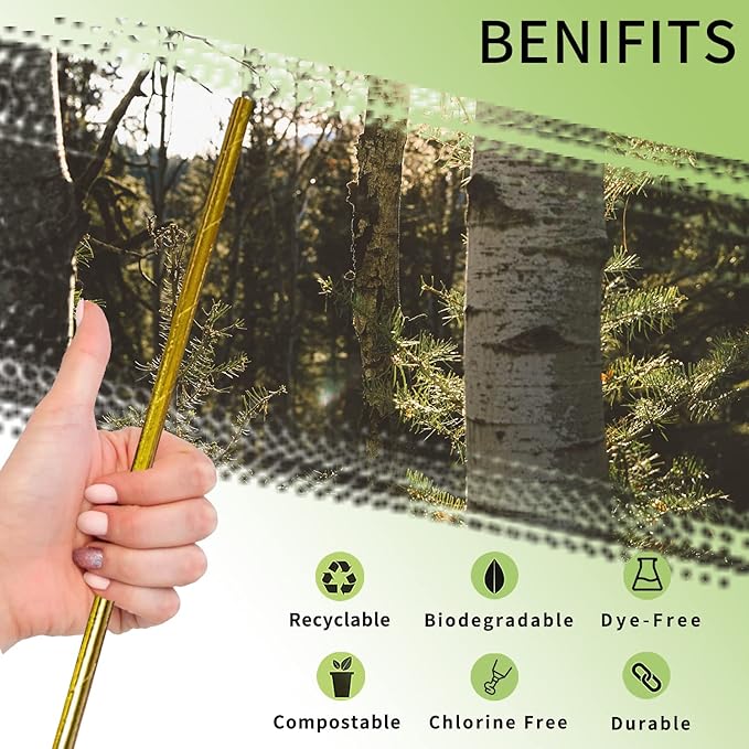 Foil Gold Paper Straws, 100-Pack Disposable Solid Golden Drinking Straw for Christmas Party Supplies, Cake Pop Sticks, Bridal Shower, Birthday, Wedding Decoration
