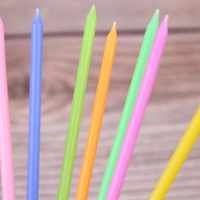 by Tugba Aydan - Rainbow Birthday Candles - 24 Count Long Thin Rainbow Birthday Candles for Cake, Metallic Cake Candle for Birthday, Party Candles